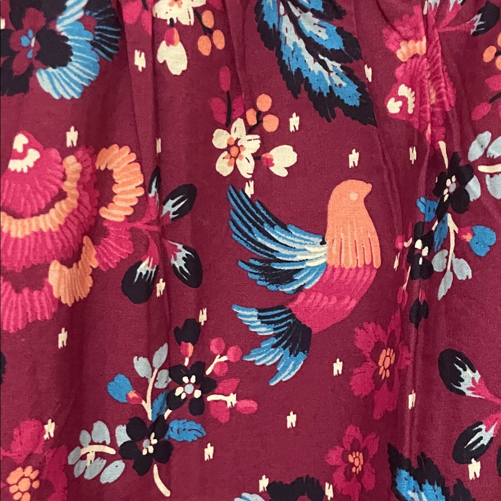 Lane Bryant NWT Sz 18 Burgundy Floral & Bird Print Short Sleeve Blouse Cotton - Picture 11 of 12